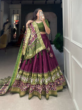 Tussar Silk Lehenga For Patola Print With Foil Work